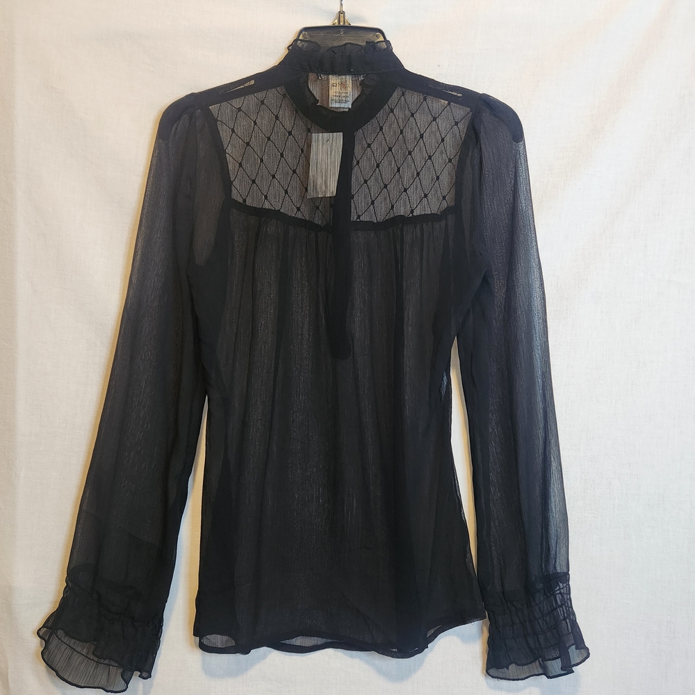 Charlotte Russe, Women's Black, Sheer, High Neckline, Long Sleeve Blouse, Size S